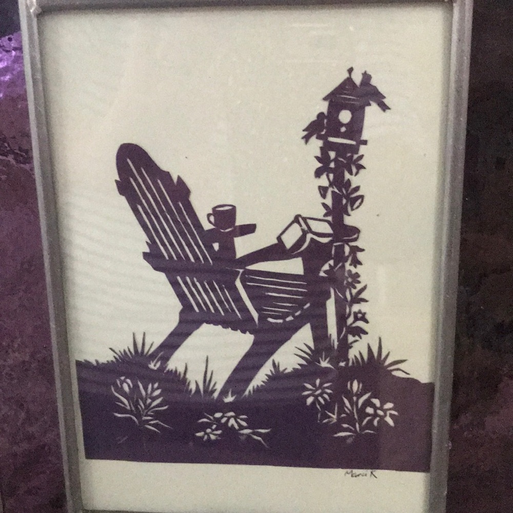Hand cut Adirondack chair framed in Burnes beach art - Picture 4 of 8